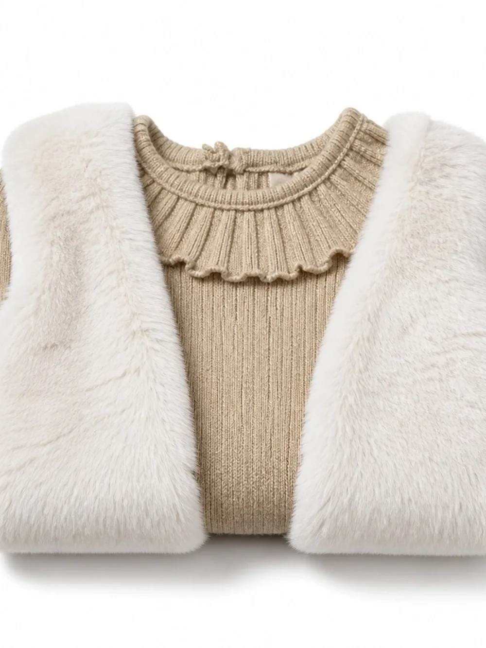 3 pcs Kids Matching Set with Cream Vest and Tan Ribbed Knit
